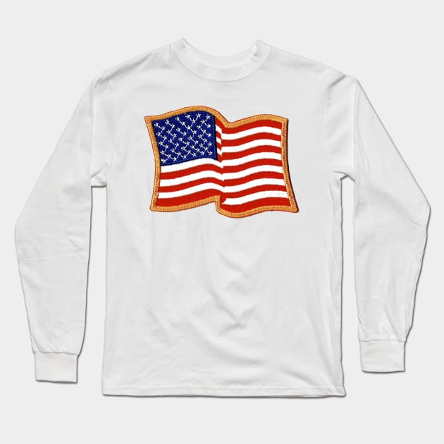 Embroidery American Flag Sticker Long Sleeve T-Shirt by anacarminda